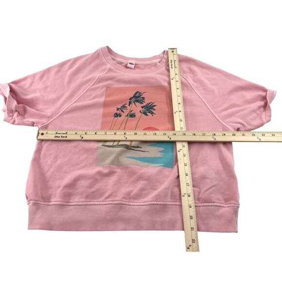 Old Navy Womens Pink Short Sleeve Sweatshirt With Tropical Print - Picture 2 of 5